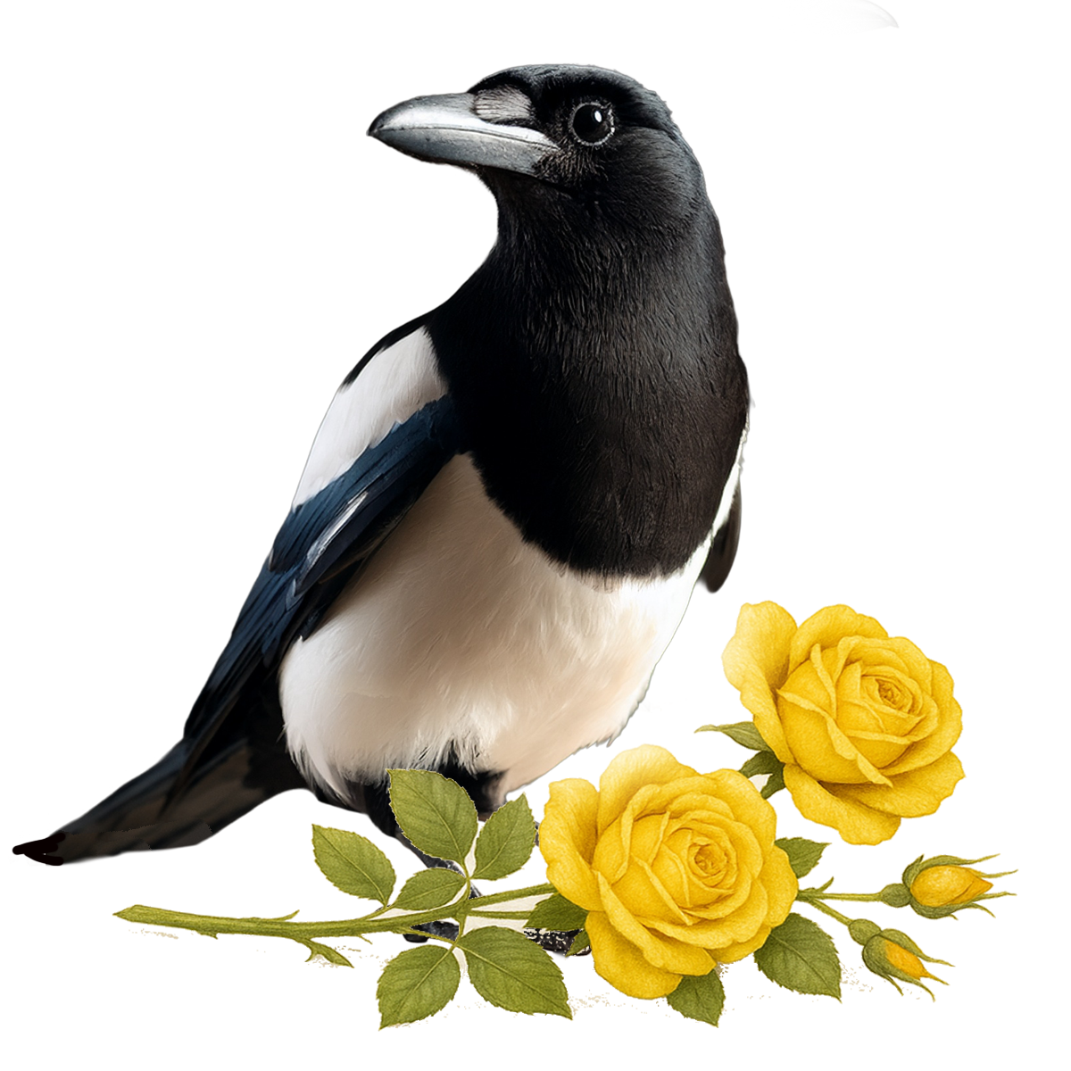 Magpies & Yellow Roses
